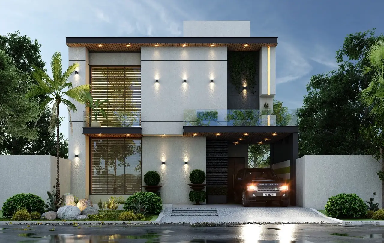 Modern villa at dusk, Kunjwal City